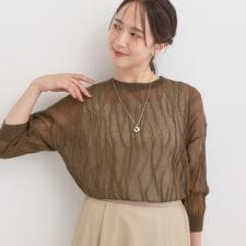 【S-LL洗える】曲線的な柄がきれい見え シアーニット