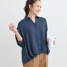 【S-LL】インせず着られる デニムライク前開きブラウス