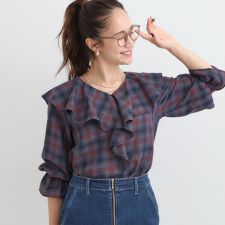 【S-LL】きれいめカジュアルに チェック柄フリルブラウス