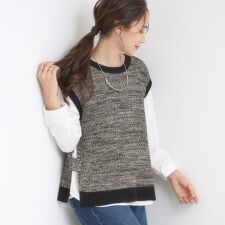 【2点セットS-LL】着回しいろいろ 編み柄ベスト×ブラウス