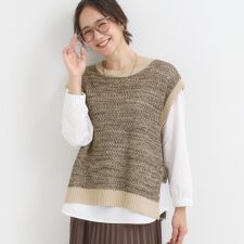 【2点セットS-LL】着回しいろいろ 編み柄ベスト×ブラウス