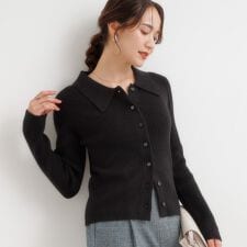 衿付きリブニットカーディガン