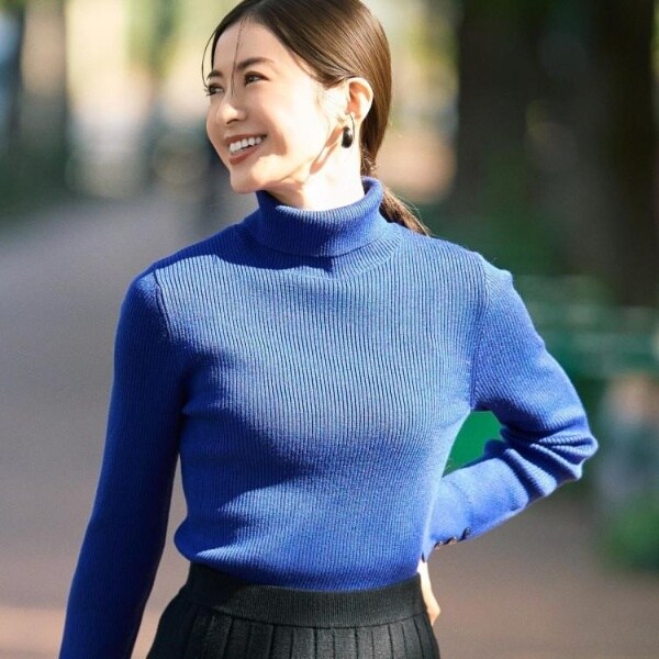 絶妙なゆるピタ洗濯機可】ちくちくしにくい リブタートルネック