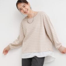 【S-LL体型カバー】気負わず着られる ジャカード裾フェイクトップス