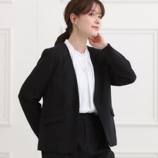 【洗濯機可セットアップ可S-3L】きちんと楽に。カットジョーゼットノーカラージャケット