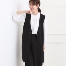 【洗濯機可セットアップ可S-3L】きちんと楽に。カットジョーゼット ロングジレ