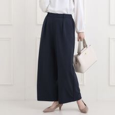 【洗濯機可セットアップ可S-3L】きちんと楽に。カットジョーゼットワイドパンツ