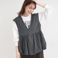 【S-LL】美シルエット 裾バルーンシルエットジレ