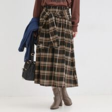 【S-LL／2WAY】取り外しのできる シャツ腰巻パーツつきチェック柄スカート