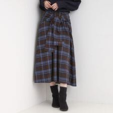 【S-LL／2WAY】取り外しのできる シャツ腰巻パーツつきチェック柄スカート