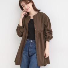 【S-LL】自然に体型カバー 切り替えギャザーチュニックシャツ