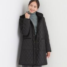 シューラルー(SHOOLARUE)の【撥水フード取り外し可】自然にくびれる あったかダイヤ柄キルトコート