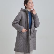 シューラルー(SHOOLARUE)の【撥水フード取り外し可】自然にくびれる あったかダイヤ柄キルトコート