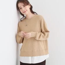 【洗濯機可毛玉になりにくい】一枚で簡単こなれ見え 裾フェイクレイヤード風ニット