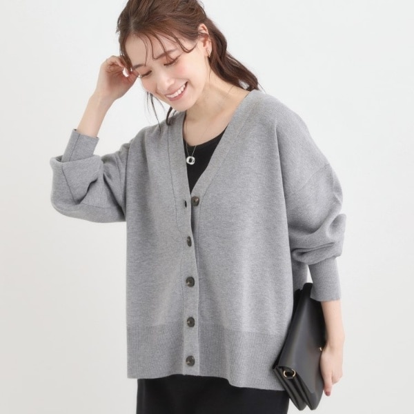 美品　芽風　センソユニコ　ゆったり　カーディガン　黒　グレー　M-L　五分袖 洗える毛玉レス】表面がきれいなVネックカーディガン | シューラルー