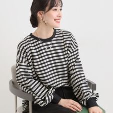 【S-LL洗濯機可】マルチボーダー ミニ裏毛トップス