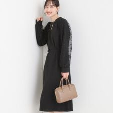 【S-LL】お袖チュールレース切り替えワンピース