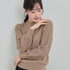 【洗濯機可】切り替えデザインで上品見え お袖編み柄ニット