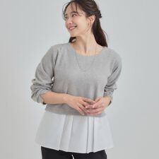 【S-LL】気になる腰回りをカバー レイヤード風ドッキングトップス