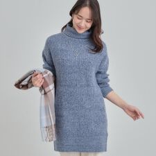 【洗濯機可S-LL体型カバー】女性らしい美シルエット チュニックニットワンピース