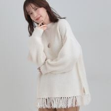 【S-LL】1枚で決まる 裾フリンジニット