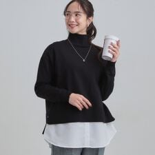 【2点セットS-LL】時短で決まる もちもちニット＆裾シャツインナー