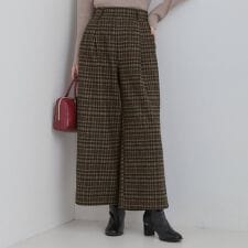 【あったかS-LL】脚のラインをきれいに魅せる チェック柄ワイドパンツ