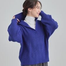 【S-LL】お顔周りをすっきり魅せる ふんわり Vネックフードニット