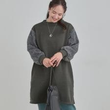 【S-LLあったか】お袖チェック裏起毛チュニック