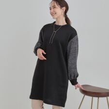 【あったかS-LL】お袖チェック裏起毛チュニック