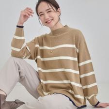 【洗濯機可毛玉レス】春まで着られる 裾配色ボーダーニット