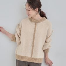 【S-LL】配色デザインがポイント ざっくり編みゆるニット