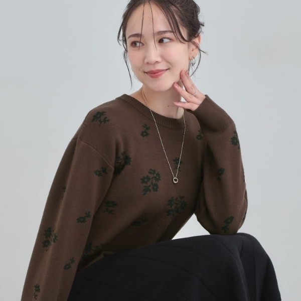 【S-LL】大人上品な レトロフラワーニット