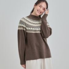 【洗濯機可S-LL】配色が大人かわいい　フェアアイル柄求心ニット