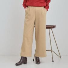 【洗濯機可S-LLあったか】ウエストのタブボタンがポイント 裏起毛ワイドパンツ