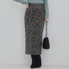 【S-LL】シンプルコーデが惹き立つ レオパード柄ニットナロースカート