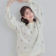 【S-LL洗濯機可】体型カバーできる 大人のドット柄ニット