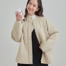 【洗濯機可S-LL撥水】ゴールドパーツで上品に 大人が着たい ノーカラーキルトジャケット