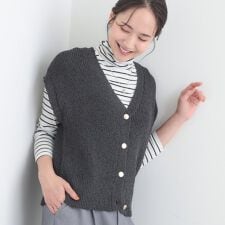 【S-LL洗濯機可】気軽にレイヤード ざっくり前開きニットベスト