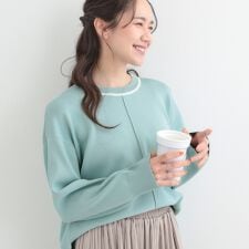 【洗濯機可S-LL】軽やかなパイピングがポイント スウェットライクニット