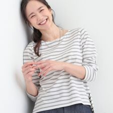 【S-LL洗濯機可】着こなしいろいろ 首元すっきりボートネック ボーダーロンT