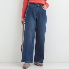 【あったかS-LL】脚のラインを拾いにくい 裏微起毛 デニムワイドパンツ