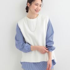 【洗濯機可2点セットS-LL】着回し自在 きれい見え ニットベスト＋ブラウス