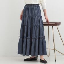 【ライトオンスデニムS-LL】女性らしさをプラスする ティアードデニムロングスカート