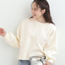 【S-LL】美しいシルエット お花ロープ刺繍ダンボールトップス