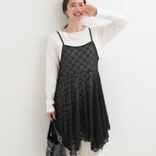 【前後2WAYネック】レイヤードスタイルにおすすめ レースキャミチュニック