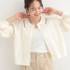 襟付きレース風カーディガン