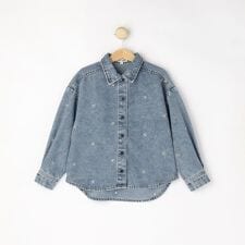 【100-150cm】フラワー刺繍デニムシャツ