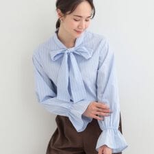 【洗濯機可S-LL洗濯後シワになりにくい】オンでもオフでも使いやすい リボンブラウス
