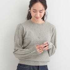 【洗濯機可S-LL】切替デザインで上品見え お袖編み柄ニット